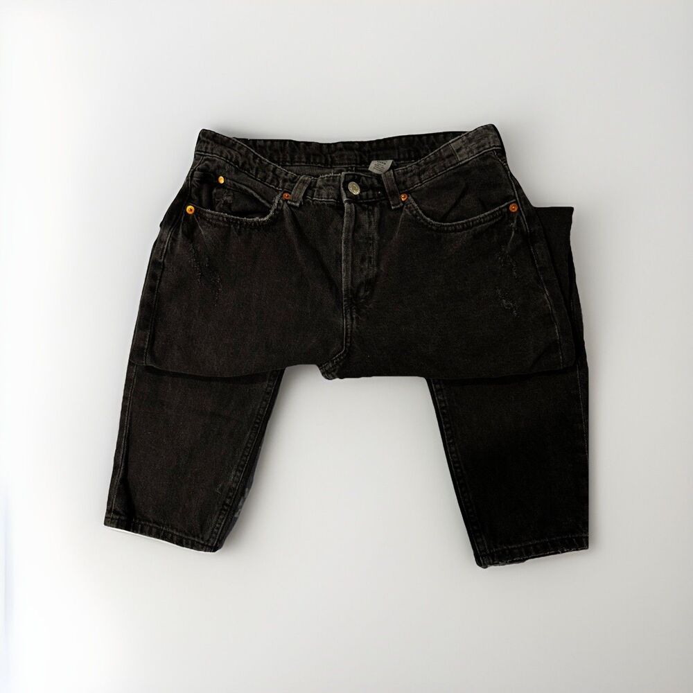 H&M &Denim Distressed 6 Black Jeans Women's Button Fly Boyfriend Low waist